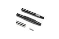Axial Capra 1.9 UTB V2 shaft set including two black metal shafts and two silver metal pins on a white background.