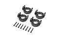 Losi spindle carrier set for LMT 2.0, including four black plastic hub carriers and eight metal screws on a white background.