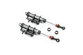 Two Losi LMT 2.0 RC shock absorbers with grey metal bodies, black plastic reservoirs, and orange dust boots, plus two small black rubber spacers.