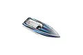 A top-down view of a white and blue Pro Boat Sonicwake 24 RC boat hull on a white background.
