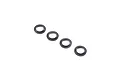 Four black rubber shock seals for TLR RC car shocks arranged in a diagonal line on a white background.