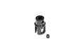 A black metal center drive coupler and a small grub screw for TLR 8X RC vehicles on a white background.