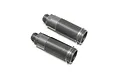 Two grey threaded metal RC shock bodies for TLR 8XT positioned diagonally on a white background.