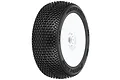 A single Pro-Line 1/8 scale Blockade buggy tire mounted on a white plastic wheel against a white background.