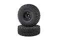 Two black Losi Nitto Trail Grappler RC tires mounted on black KMC wheels, stacked vertically against a white background.
