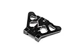A black anodized aluminum front chassis brace for a TLR RC vehicle, featuring machined cutouts and mounting holes.