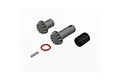 ARRMA input gear set for mini RC vehicles including two pinion gears, a metal pin, a red O-ring, and a black plastic spacer.