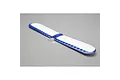 Replacement wing for HobbyZone Sport Cub S RC plane, featuring white and blue foam construction with included metal control rods and plastic clips.