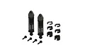 Two black ARRMA RC shock absorbers with coil springs, mounting screws, and plastic preload spacers on a white background.