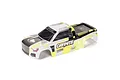 ARRMA 1/10 Granite 4X4 clipless painted body shell in yellow, white, and black with racing graphics.
