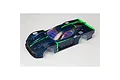 ARRMA 1/8 Vendetta 4X4 BLX painted body shell in blue with green accents and topographic line patterns.