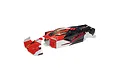ARRMA 1/7 Limitless painted body shell in red, black, and white with a separate front nose section on a white background.