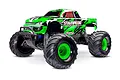 Traxxas Stampede XL-5 RC monster truck with a bright green and black body, large off-road tires, and green wheels against a white background.