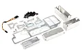 Area RC silver aluminium dual steering servo tray kit for Losi DBXL, including mounting plates, battery boxes, and hardware.