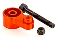 Rovan orange anodized aluminium servo saver arm with a black steel bolt and a nylon lock nut on a white background.