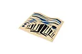 A sheet of E-Flite Habu SS RC plane decals featuring blue and black graphics, logos, and text on a tan backing paper.
