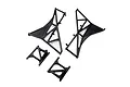 A set of four black plastic Losi RC rear fender mounts and roll cage components arranged on a white background.