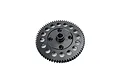 A black Losi 67T 1.5Mod steel centre differential spur gear for RC vehicles, featuring a circular design with weight-reduction holes.