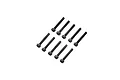 A set of ten black metal cap head screws arranged in two parallel rows against a white background.