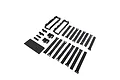 Losi battery tray and strap set including two plastic battery trays, several hook-and-loop straps, small plastic mounts, and a foam pad.
