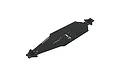 A black ARRMA aluminium main chassis plate for an RC car, viewed from an elevated angle against a white background.
