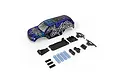 ARRMA Gorgon 1/10 scale RC truck body shell in blue and black with included plastic parts and suspension springs.