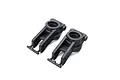 Two black plastic Losi 1/5 scale rear hub carriers shown from a high angle against a white background.