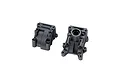 Two black plastic Losi 1/5 scale front transmission case halves shown from different angles against a white background.