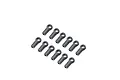 A set of twelve black plastic RC rod ends arranged in two rows of six on a white background.