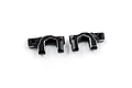 Two black anodized aluminium C-hub carriers for RC cars, featuring silver chamfered edges, shown against a plain white background.