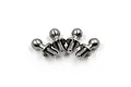 Four silver-coloured metal ball studs for RC cars arranged in a row against a white background.