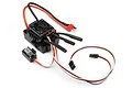HPI Flux EMH-3S 80A brushless electronic speed controller with cooling fan, pre-soldered wires, Deans connector, and receiver plugs.