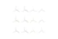 A grid of twelve clear, three-blade drone propellers arranged in three rows of four against a white background.