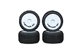 Four Method RC 1/28 scale NitraGrip tires mounted on white aero wheels, shown in a studio product shot.