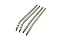 Four metal RC suspension link rods with threaded ends arranged diagonally on a white background.