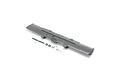 A grey E-Flite RC airplane wing set with included small plastic parts and screws on a white background.