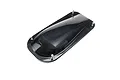 A black, glossy RC boat canopy with four silver mounting screws attached, isolated on a white background.