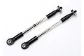 Two Traxxas RC turnbuckles with black plastic rod ends and silver metal shafts on a white background.