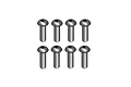 A set of eight silver-coloured metal button head screws with hex drive sockets, arranged in two rows of four against a white background.