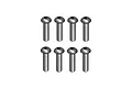 Eight silver-coloured metal button head hex screws arranged in two rows of four against a plain white background.