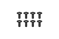 A set of eight black metal washer head screws arranged in two rows of four against a white background.