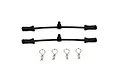 Two black rubber body clip retainers and four silver metal R-clips for RC car bodies on a white background.