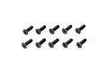 Ten black metal countersunk head screws with hex drive sockets arranged in two rows of five on a white background.