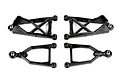 A set of four black Rovan RC front suspension arms, including two upper and two lower A-arms with pre-installed ball joints.