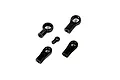A set of five black plastic RC ball ends of varying sizes arranged on a white background.