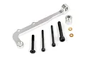 Rovan silver aluminium clutch carrier and brake mount set including metal bracket, spacer, bolts, and washers.