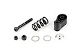 Rovan RC servo saver assembly kit including a black plastic arm, coil spring, bolt, nuts, washers, and a metal spacer on a white background.