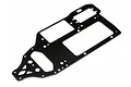 A black anodized aluminium upper chassis plate for the HPI Firestorm RC vehicle, featuring multiple cutouts and screw holes.
