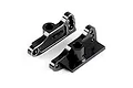 Two black anodized aluminium RC rear wing mounts with machined silver edges on a white background.