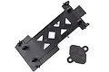Black plastic HSP Kulak main chassis plate with a separate small mounting bracket on a white background.